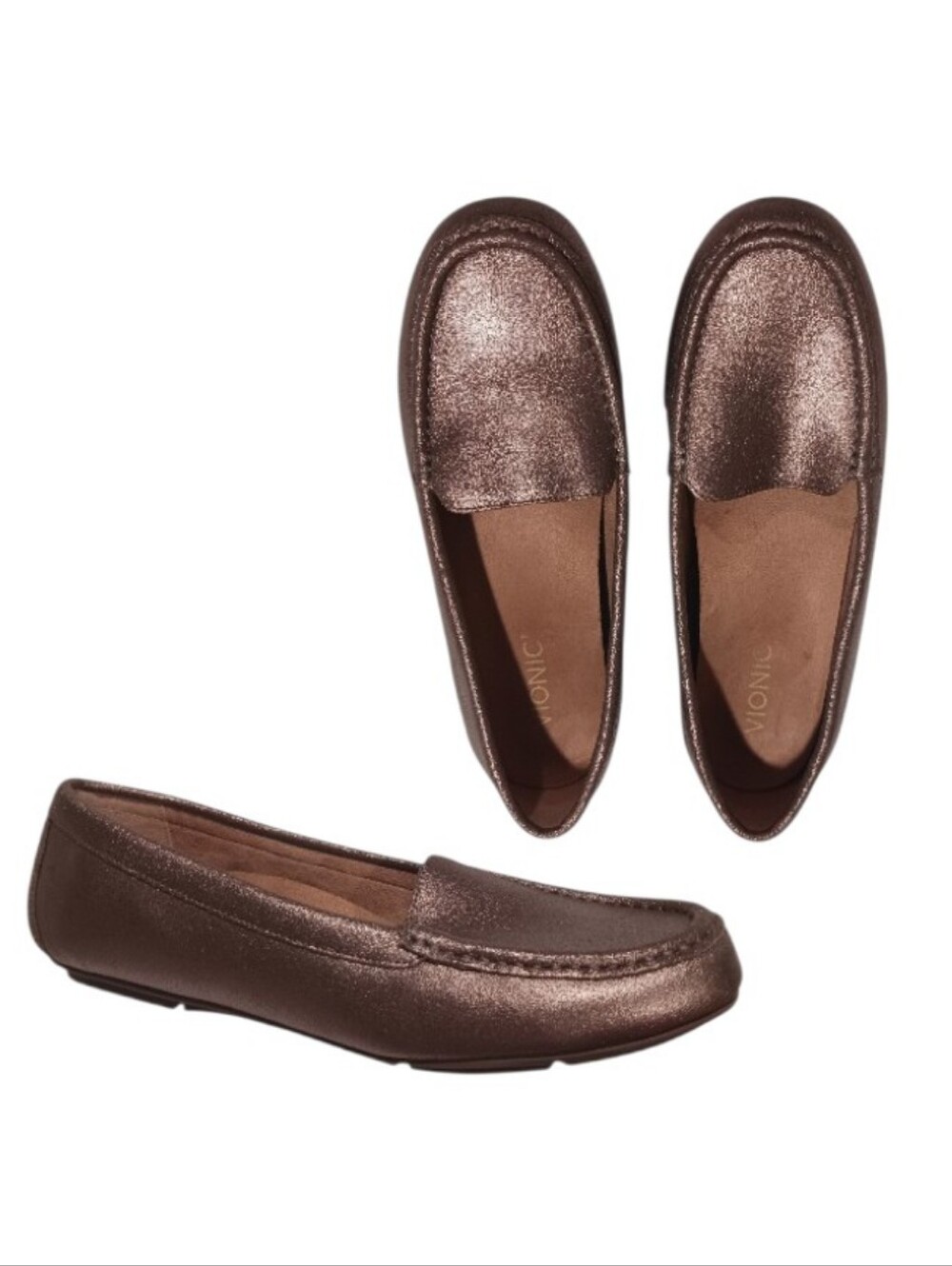 Vionic Debbie Metallic Moccasin Driving Loafer Bronze
